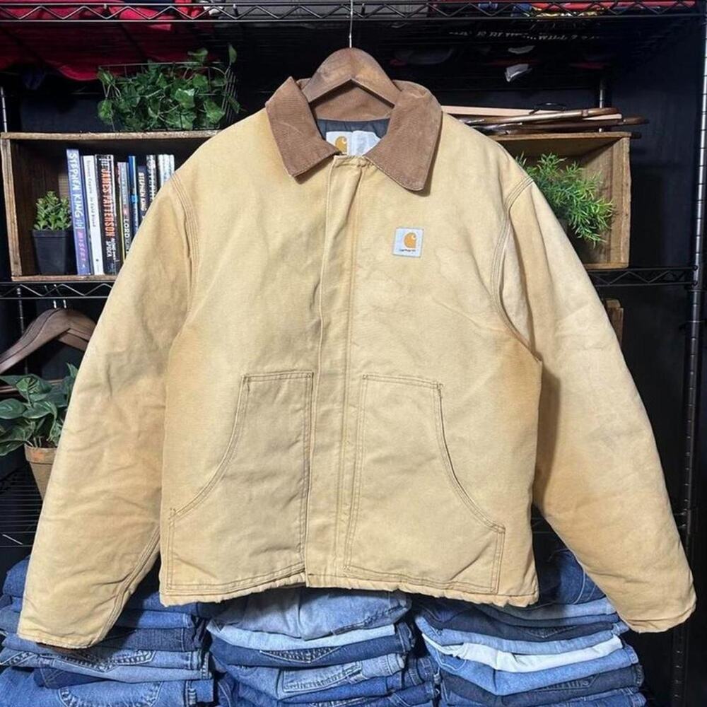 Vintage Carhartt Tan Brown Arctic Detroit Jacket Canvas USA J02 J22 (?) Mens XL